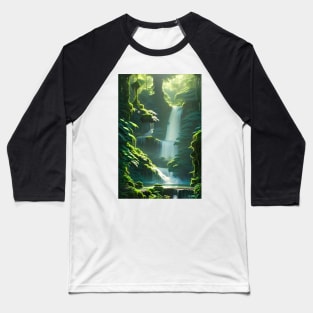 Waterfalls in a Forest Morning Sunshine Baseball T-Shirt